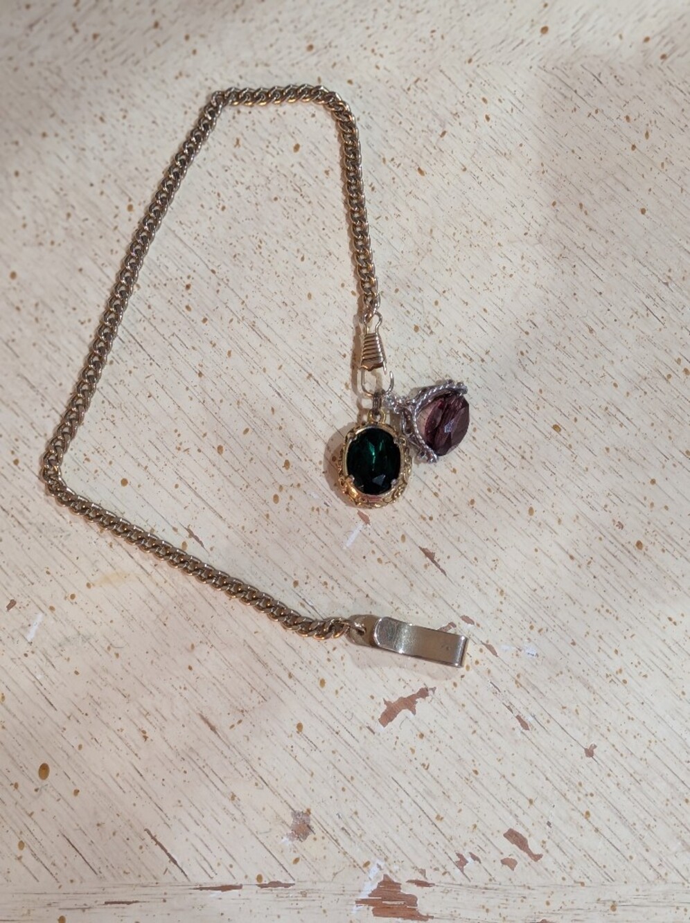 Vintage Watch Fobs with Green and Purple Gemstone Charms